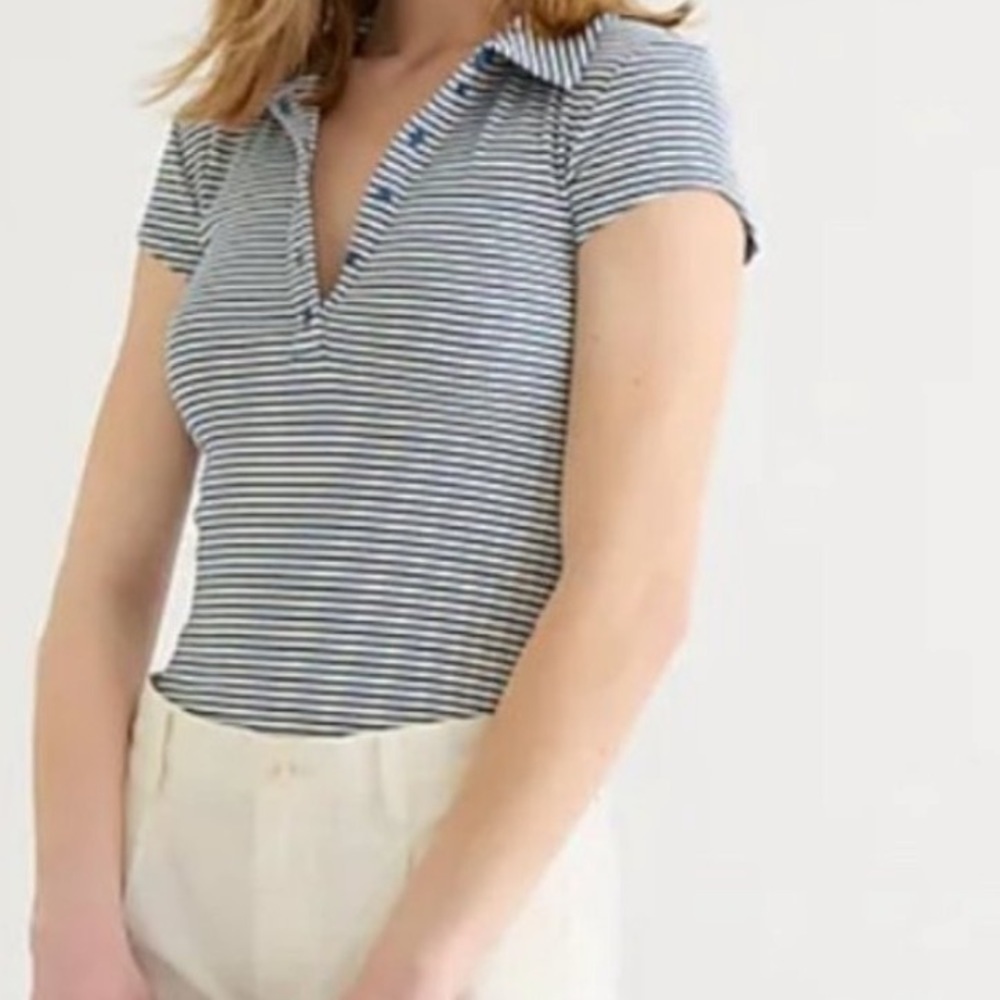 Jcrew Vintage blue rib polo shirt in stripe size M Medium BH924